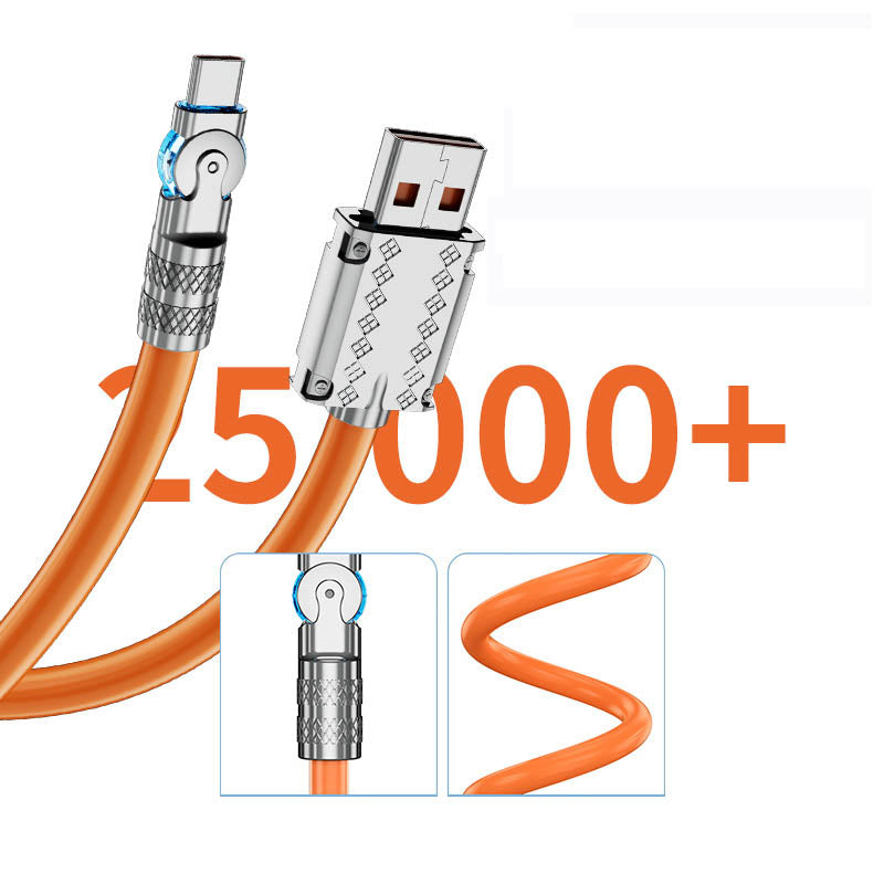 Rotating Fast-Charge Data Cable 120W USB Type-C iPhone Lightning Connector Braided Nylon Cord Gaming Power Transfer Lead 180-Degree Swivel F