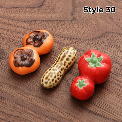 Porcelain Utensil Holders with Animal and Fruit Designs for Asian Dining – Set of 3 Decorative Tabletop Rests