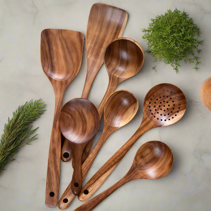 Kitchen Spoon Set Made of Teak Wood | Safe for Non-Stick Cookware