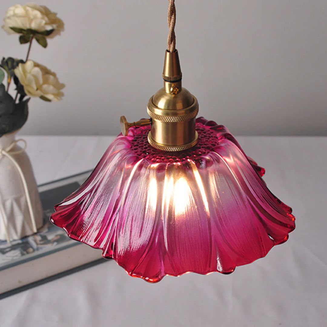 Fluted Glass Drop Ceiling Fixture 11 in Burgundy Shade Gold Hardware E27 Socket for Kitchen Island Entryway Ambient Overhead Illumination