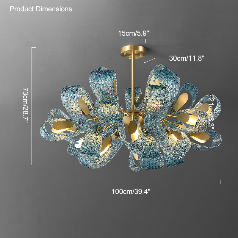 19-Light Glass Ceiling Fixture with Peacock Art Design for Dining Rooms & Large Spaces