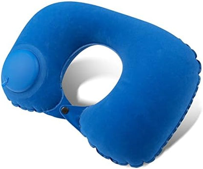 Inflatable Neck Travel Pillow with Built-In Hand Pump for Airplane, Car & Train Trips | Waterproof Ergonomic Support | Compact Portable Desi