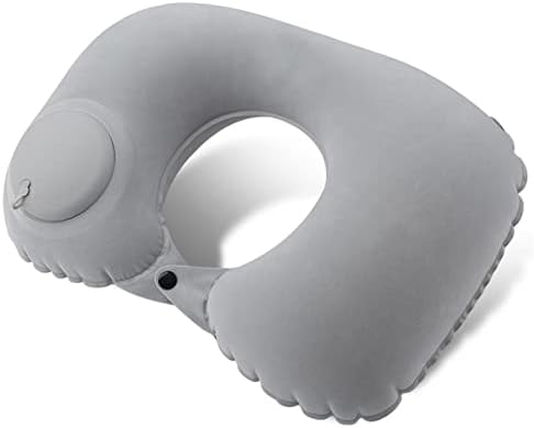 Inflatable Neck Travel Pillow with Built-In Hand Pump for Airplane, Car & Train Trips | Waterproof Ergonomic Support | Compact Portable Desi