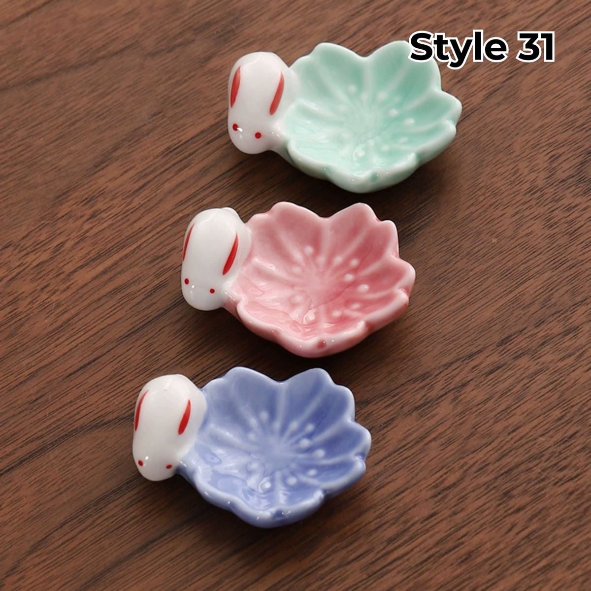 Porcelain Utensil Holders with Animal and Fruit Designs for Asian Dining – Set of 3 Decorative Tabletop Rests
