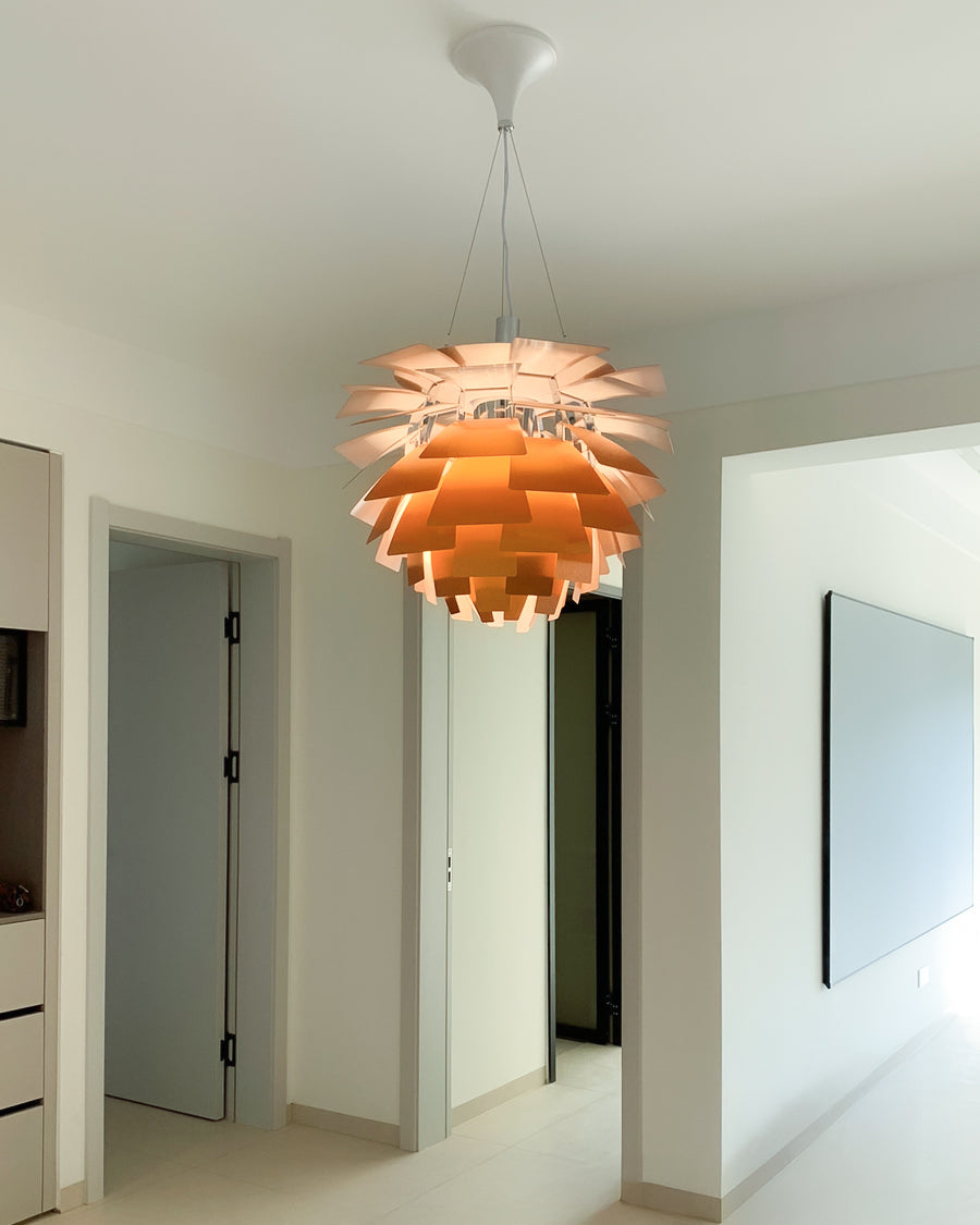 Sculptural Metal Shade Hanging Fixture 20 in Adjustable Height Overhead Lighting for Dining Room Kitchen Island Entryway Warm Glow Installat