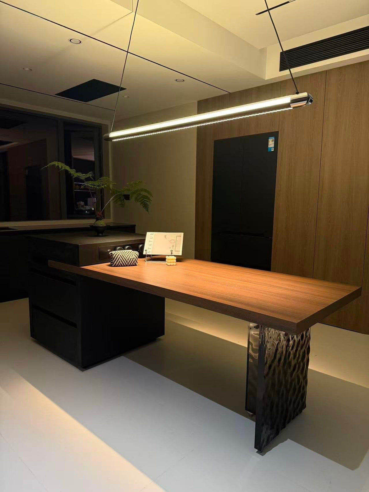 Linear LED Chandelier 35 Inch Dimmable Remote Control Black Metal Island Light for Kitchen Dining Room Adjustable Cord Modern Hanging Fixtur