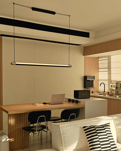 Linear LED Chandelier 35 Inch Dimmable Remote Control Black Metal Island Light for Kitchen Dining Room Adjustable Cord Modern Hanging Fixtur