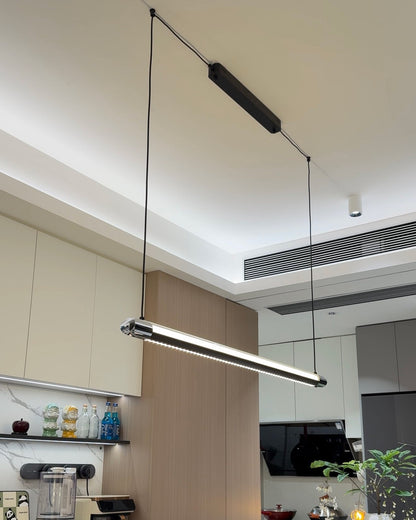 Linear LED Chandelier 35 Inch Dimmable Remote Control Black Metal Island Light for Kitchen Dining Room Adjustable Cord Modern Hanging Fixtur