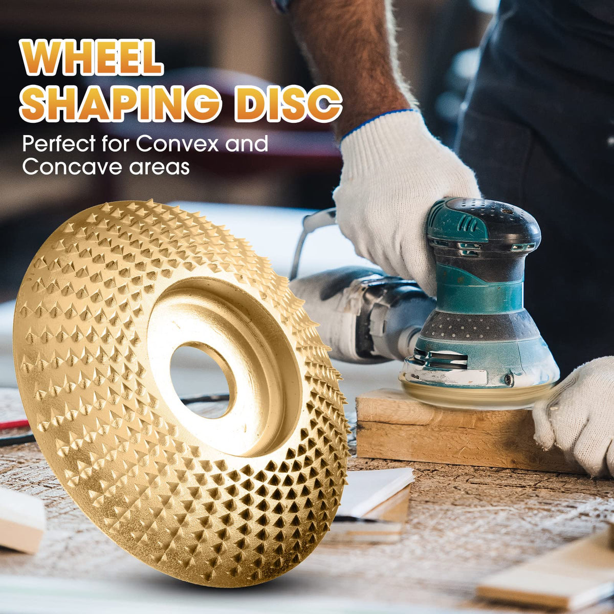 Carbide Abrasive Disc Set for Angle Grinders Gold 3-Piece Wood Shaping Kit Flat Bevel Arc 4 Inch for Woodworking Carving Sanding