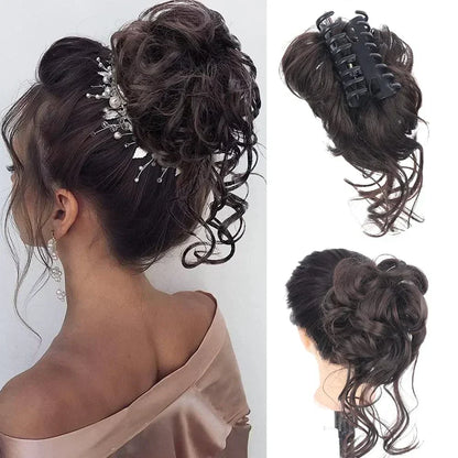 Clip-In Messy Bun Hairpiece with Curls – Synthetic Hair Extension for Instant Updo Volume and Texture