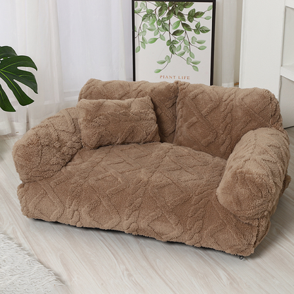 Cama para perro tipo sofá acogedora con borde elevado – Diseño de felpa suave