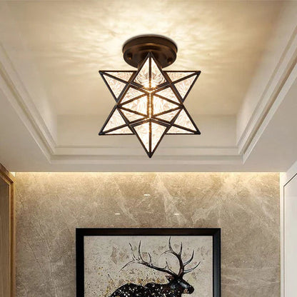 Flush Mount Star Ceiling Light Fixture Gold Metal E27 Socket 8 Inch Diameter Geometric Decor for Bedroom Hallway Entryway