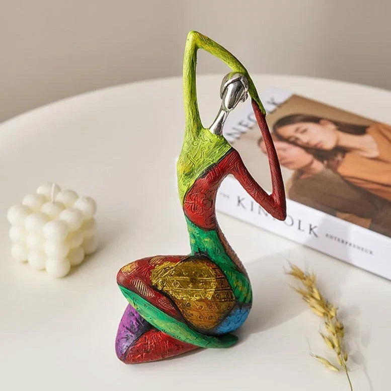 Hand-Painted Abstract Woman Figurine Sculpture | Colorful Resin Statue for Modern Home Decor | Shelf Decor Living Room