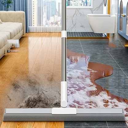 Dual-Action Floor Squeegee with Rubber Edge & Soft Bristles for Pet Hair Removal