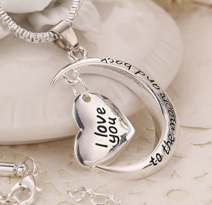 Crescent Moon Heart Pendant Necklace – Silver Alloy Charm for Women & Girls – Romantic Jewelry Gift for Mom Daughter Sister Girlfriend