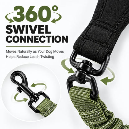 Ortekor Dual Handle Shock-Absorbing Bungee Dog Leash for City Walks, Jogging & Hiking - Softer Pulls, Quick Close Control