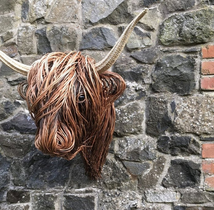 Woven Cattle Head Wall Hanging Natural Fiber 25×21 Inch Statement Piece Farmhouse Boho Decor Textured Animal Sculpture