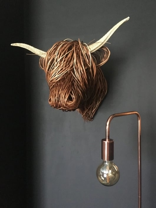 Woven Cattle Head Wall Hanging Natural Fiber 25×21 Inch Statement Piece Farmhouse Boho Decor Textured Animal Sculpture