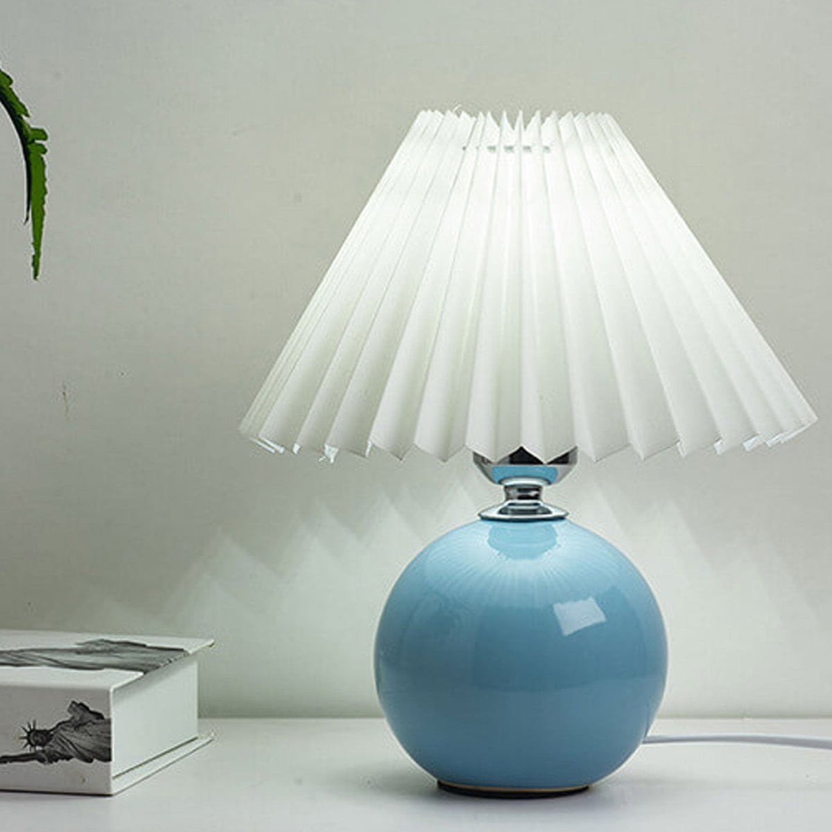 Ceramic Accent Lamp with Fabric Shade 11x9.5 in E26 Socket for Nightstand Desk Study Room Reading Light Modern Home Decor
