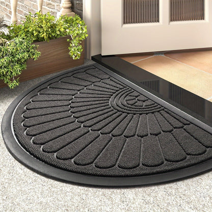 Half-Moon Entryway Mat 17x30in Grip-Back Rubber Construction Mud-Trapping Surface Indoor Outdoor Use All-Weather for Front Door Back Porch H