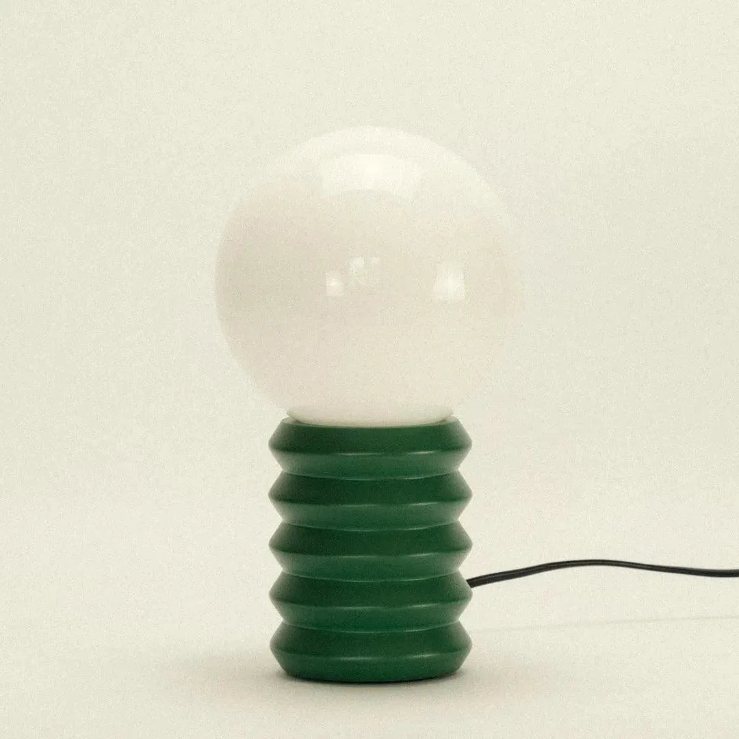 Frosted Globe Accent Lamp 11-Inch Wood Base Bedside Lighting Green Red Retro Style Bedroom Nightstand Living Room Home Office