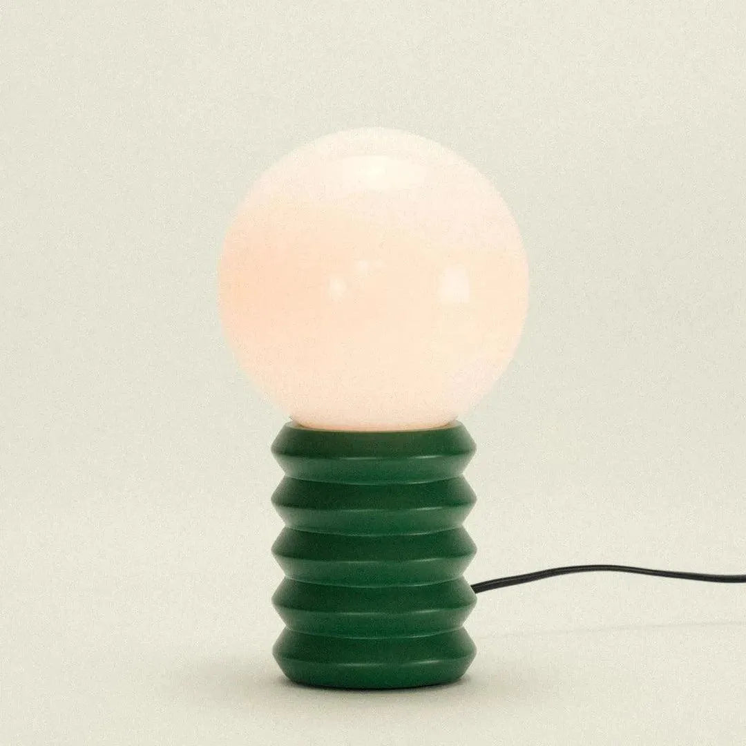 Frosted Globe Accent Lamp 11-Inch Wood Base Bedside Lighting Green Red Retro Style Bedroom Nightstand Living Room Home Office
