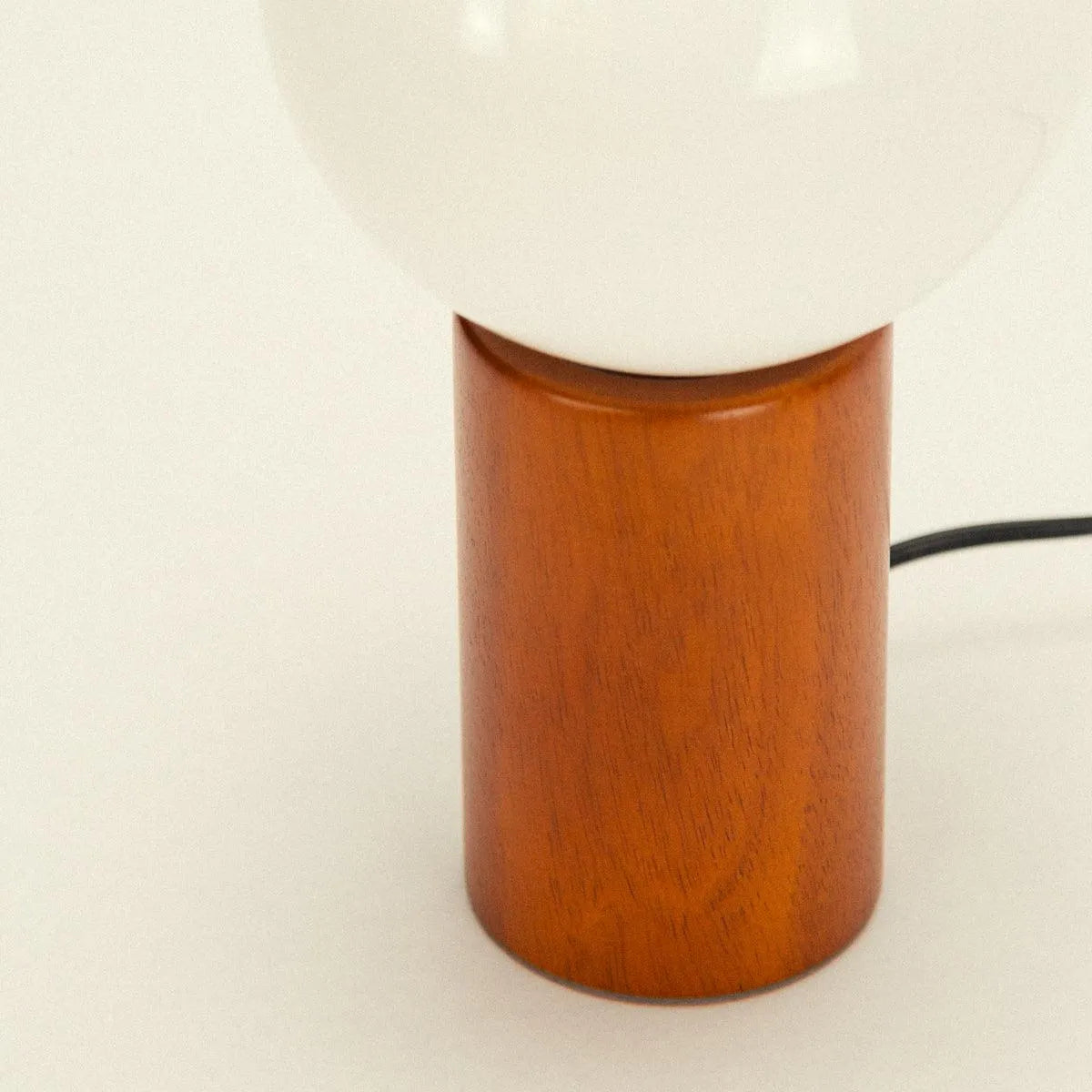 Spherical Glass Shade Nightstand Light 11 in Natural Wood Base Bedside Reading Lamp Retro Accent Illumination for Bedroom Living Room Office