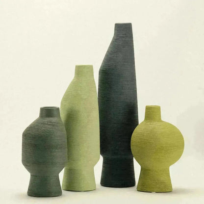 Ceramic Vessel 11.8 Inches Tall Green Artisan Home Accent Mantel Decor Sculptural Pottery for Shelf Console Table Centerpiece