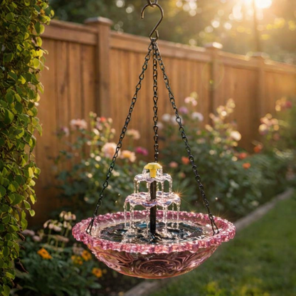 Hanging Solar Bird Bath Fountain Two-Tier Cordless Water Feature for Backyard Patio Deck Garden Outdoor Decor