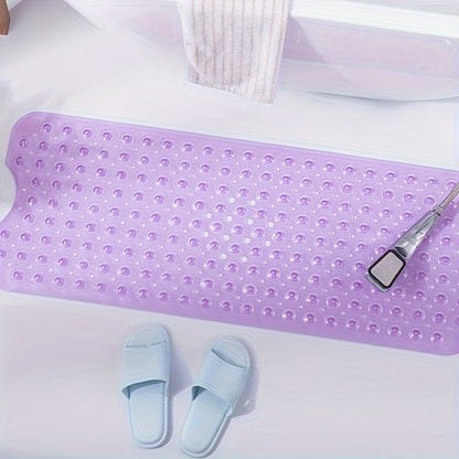 Anti-Slip Shower Floor Mat 40 × 16 Inches Gray PVC Tub Liner with Drainage Holes and Suction Grips for Wet Surfaces