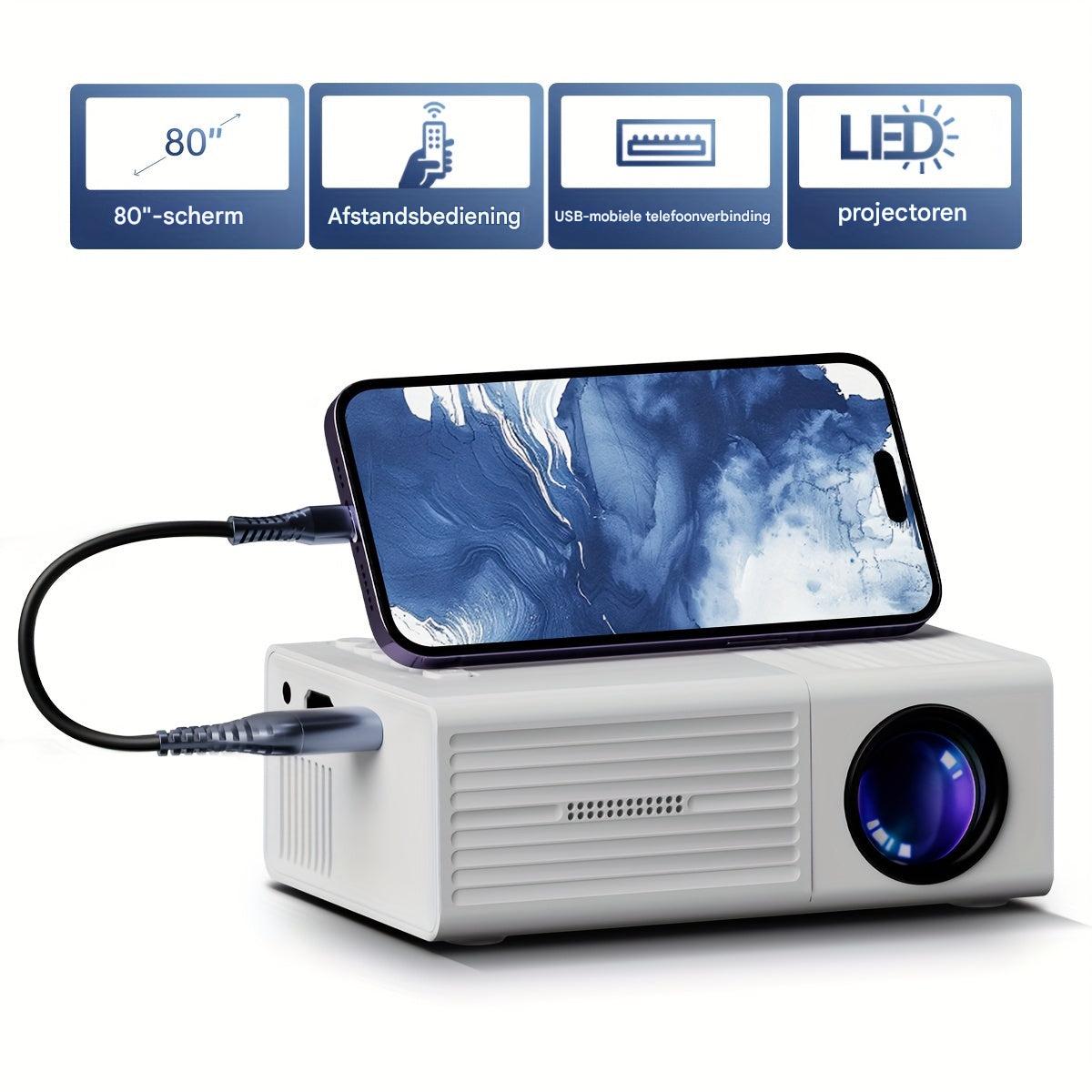 Portable HD Mini Projector 3000 Lumens LED Home Theater Display for Movies Gaming Presentations HDMI USB Compatible 80-Inch Screen Indoor