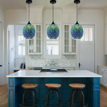 Spherical Hanging Pendant with Iridescent Multi-Hue Glass Shade for Dining Room Kitchen Island Bar Counter Breakfast Nook Entryway Hallway