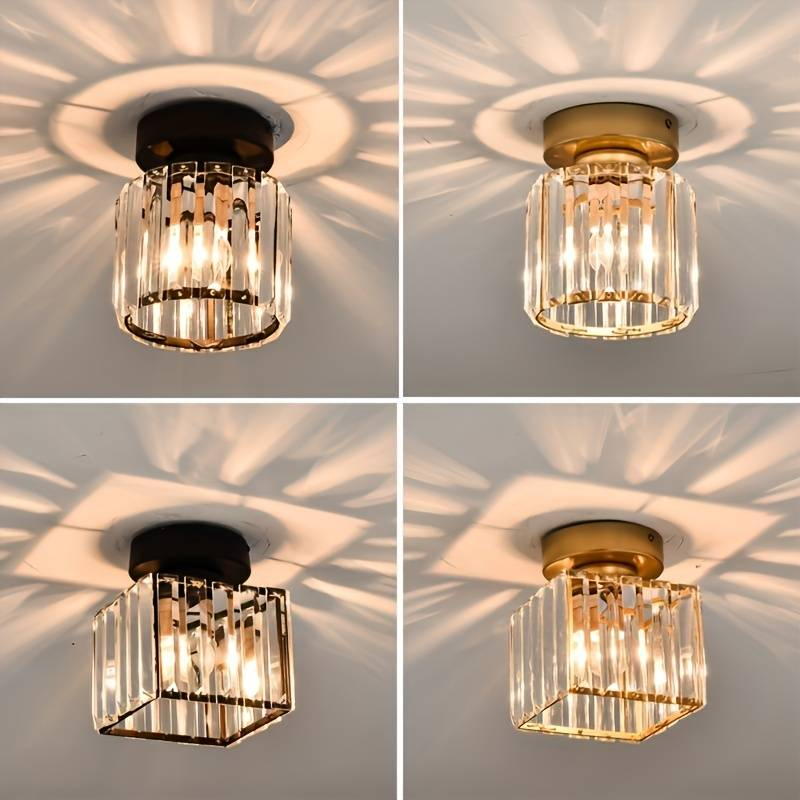 Cube Crystal Flush Mount Ceiling Light with Brass Frame 10 Inch for Bedroom Hallway Entryway Living Room Office Modern Home Lighting Fixture