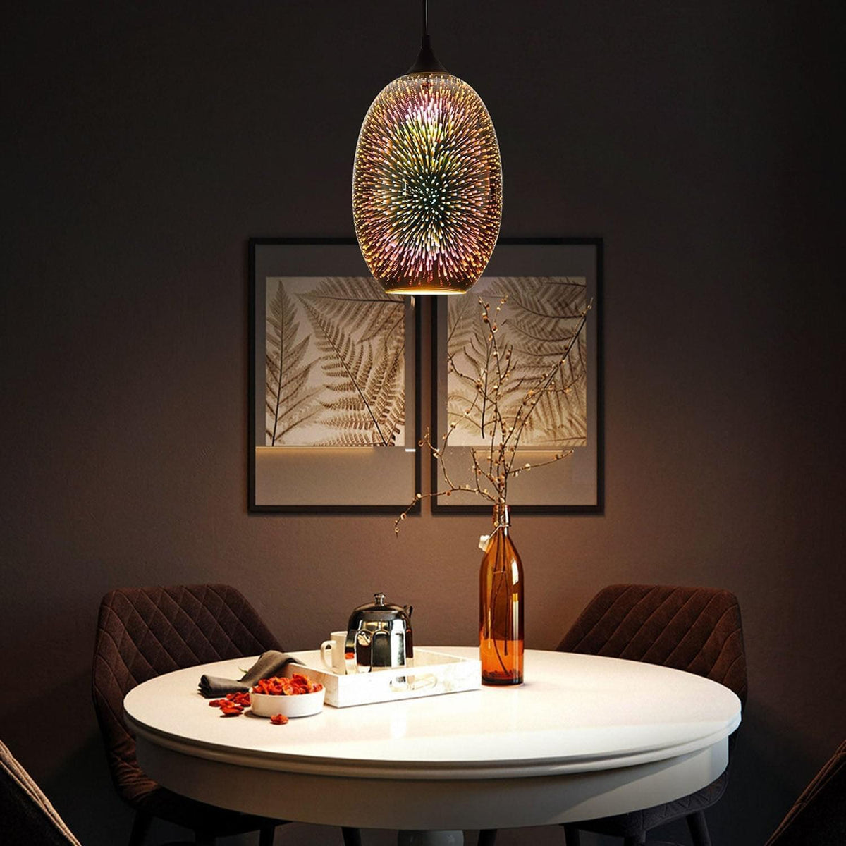 Spherical Hanging Pendant with Iridescent Multi-Hue Glass Shade for Dining Room Kitchen Island Bar Counter Breakfast Nook Entryway Hallway