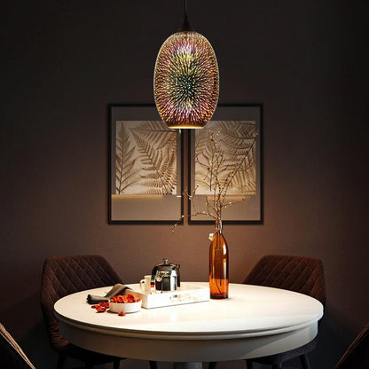Spherical Hanging Pendant with Iridescent Multi-Hue Glass Shade for Dining Room Kitchen Island Bar Counter Breakfast Nook Entryway Hallway