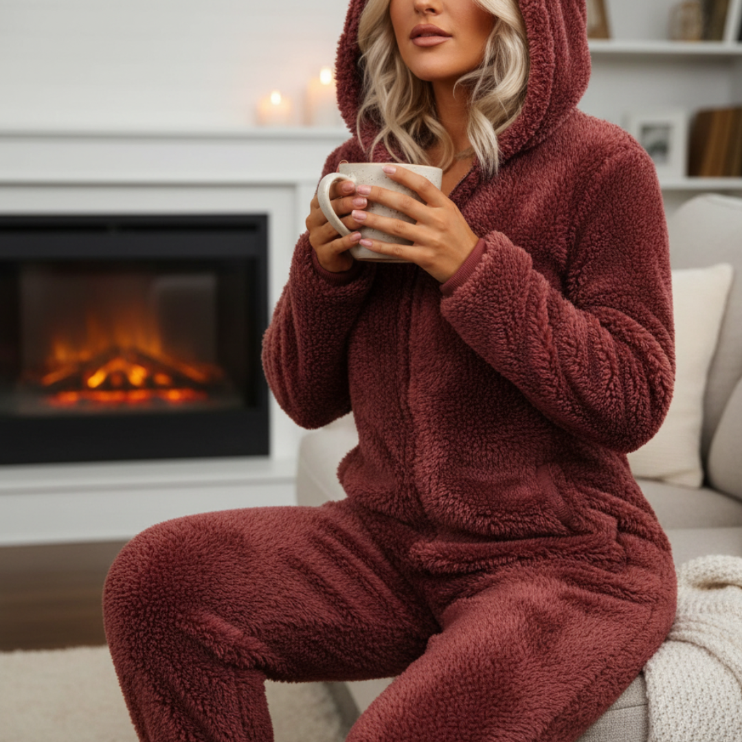 Women's Full-Zip Fleece Onesie Pajama – Plush Loungewear Jumpsuit for Winter Nights, Relaxed Fit Sleepwear for Cold Weather, Cozy Homewear
