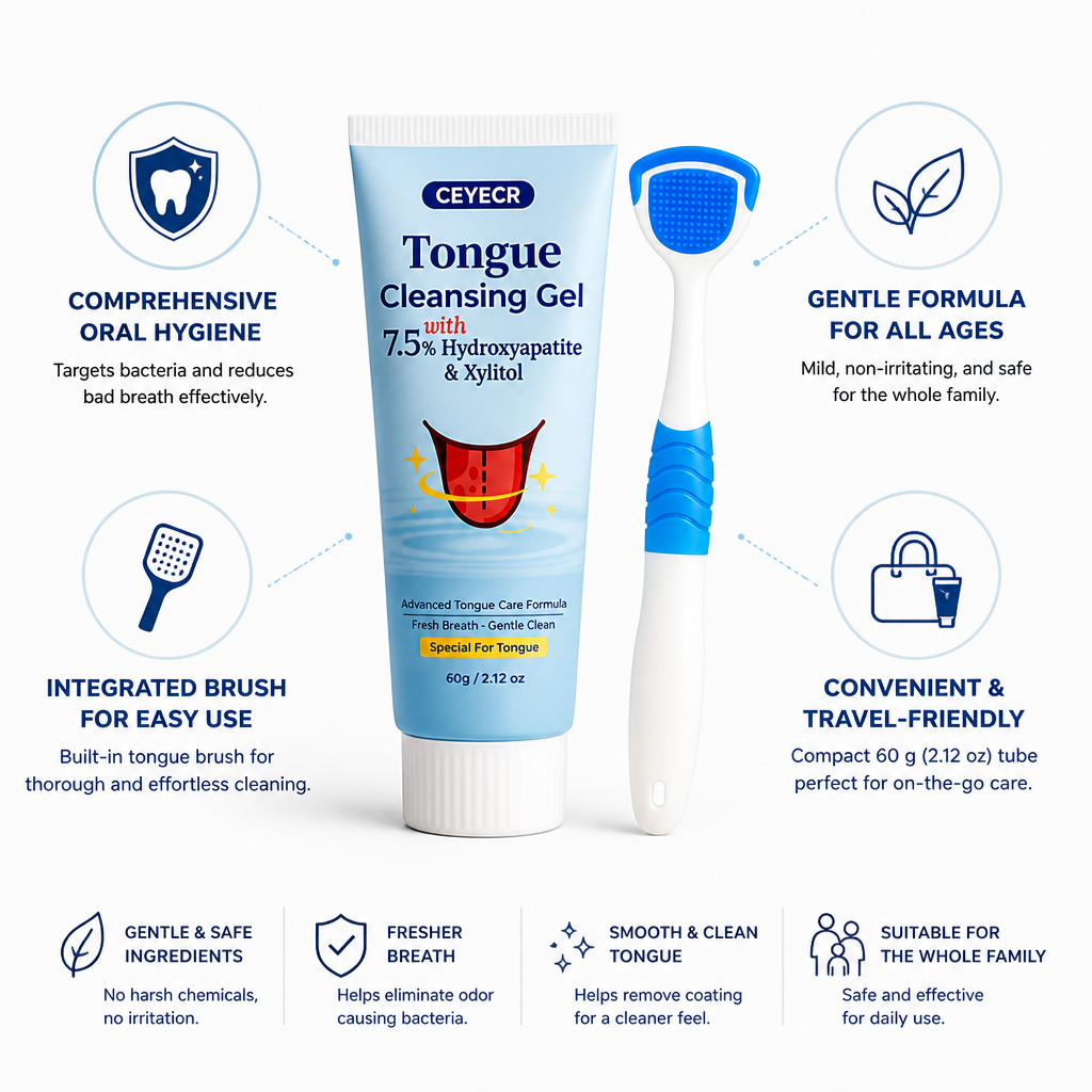 Gel limpiador lingual de aliento fresco (con cepillo)