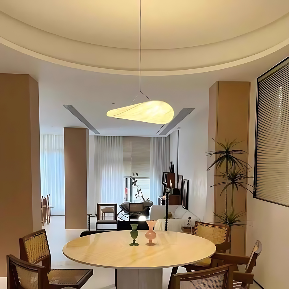 Woven Silk Shade Hanging Lamp White 16-31 in Adjustable Cord Warm Ambient Glow for Dining Room Bedroom Living Room Modern Minimalist Ceiling