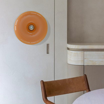 Touch-Activated LED Glass Sconce 10 in Round Orange Ambient Light for Bedroom Living Room Study Modern Energy-Efficient Decorative Fixture