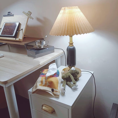 Accent Lamp with Folded Cloth Shade 11 in × 18 in Gold Base E12 Socket for Nightstand Office Den Mid-Century Style Portable Lighting