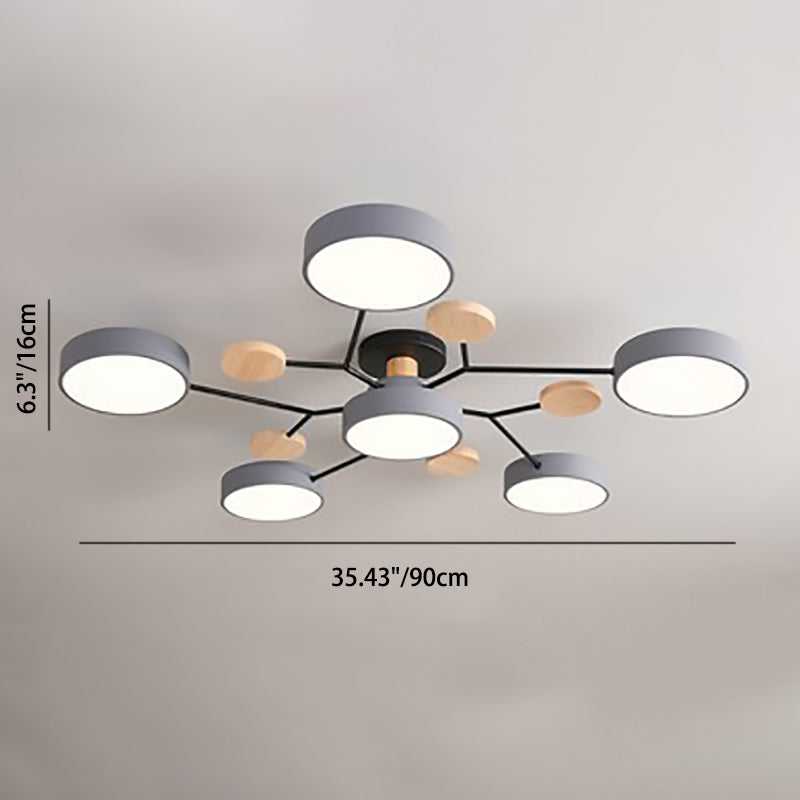 Scandinavian Ceiling Light Fixture 35 in Dimmable LED Flush Mount Wood Iron Acrylic for Bedroom Living Room Kitchen Dining Room Modern Minim