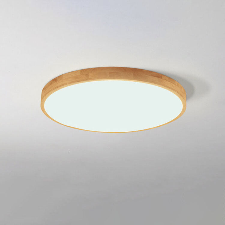 Slim Profile Round Wood Ceiling Light Fixture with Integrated LED – Modern Flush Mount in Natural Beige Finish for Bedroom, Living Room &