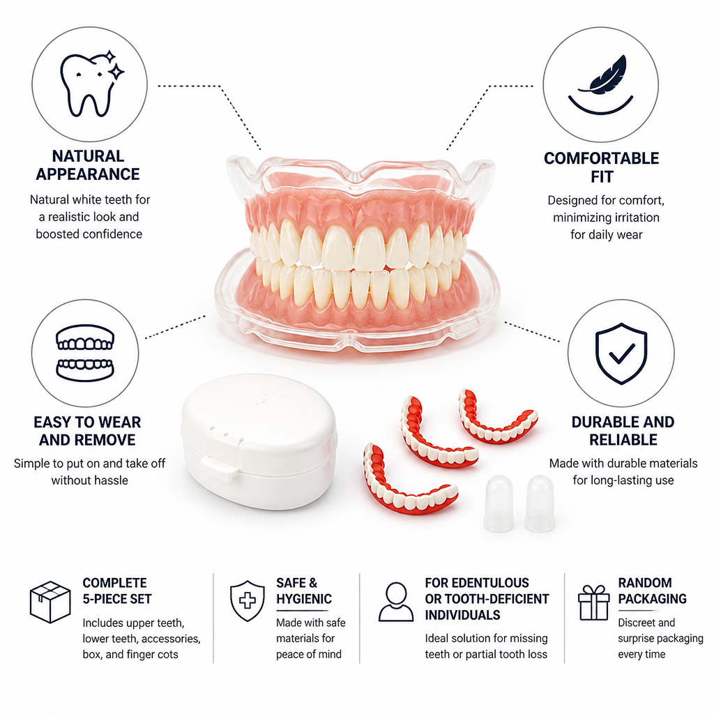 Prótesis dentales removibles realistas Comfort-Fit (juego de 5 piezas)