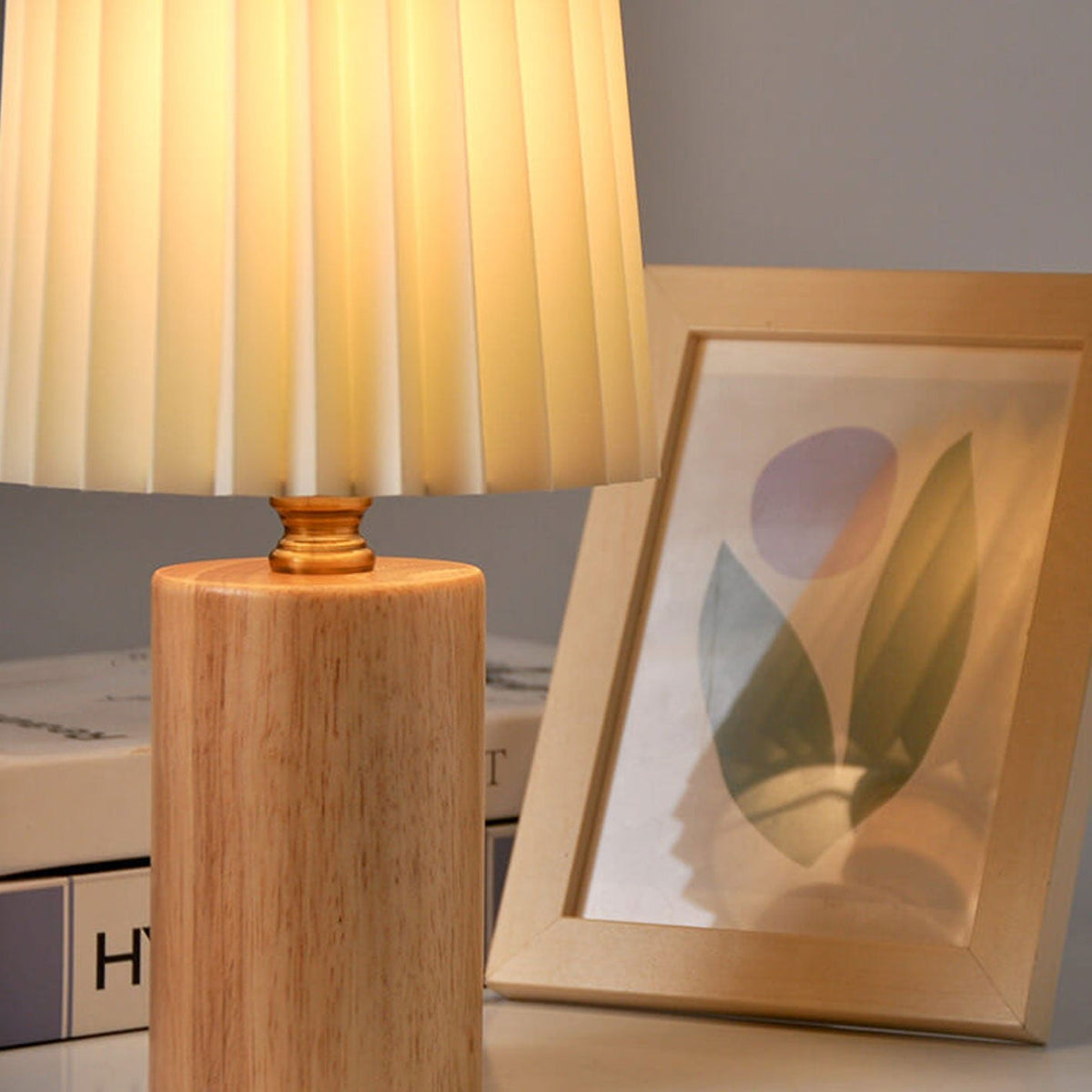 Wooden Desk Lamp with Fabric Shade 12 Inch Accent Light for Nightstand Office Den Dimmable LED Small Reading Light Modern Home Décor