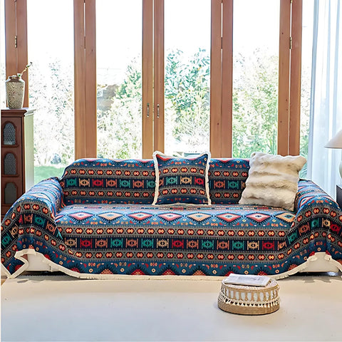Noble Boho Sofa Cover - Colorful Chenille, Vintage Design, Dustproof