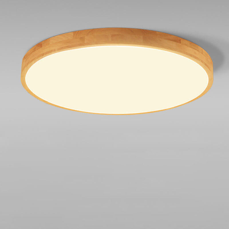 Slim Profile Round Wood Ceiling Light Fixture with Integrated LED – Modern Flush Mount in Natural Beige Finish for Bedroom, Living Room &