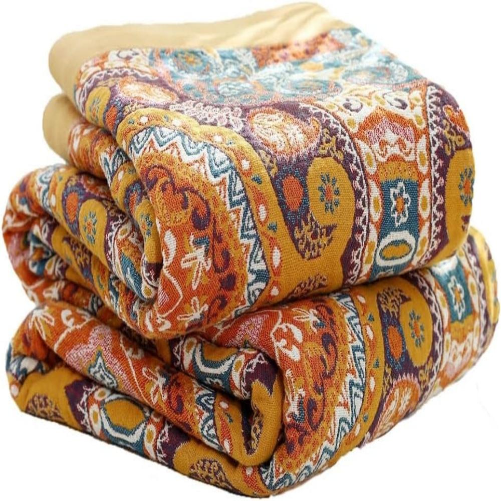 Reversible Cotton Throw Blanket Lightweight Breathable Summer Bedding for Hot Sleepers Temperature Regulating Double-Sided Quilt