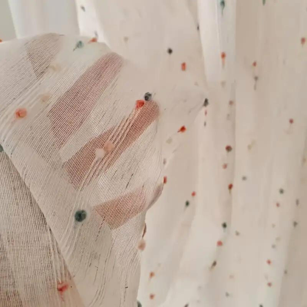 Sheer Voile Window Panel with Embroidered Rainbow Arcs – Playful Light-Filtering Drape for Kids Room, Nursery, Living Space & Balcony
