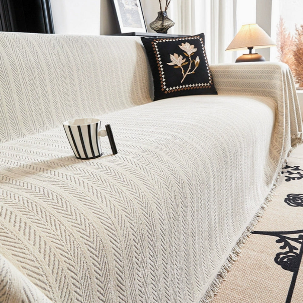 Textured Chenille Couch Cover with Tassels – Non-Slip Pet-Friendly Sofa Protector for 2-3-4 Seater Sectional Living Room Furniture