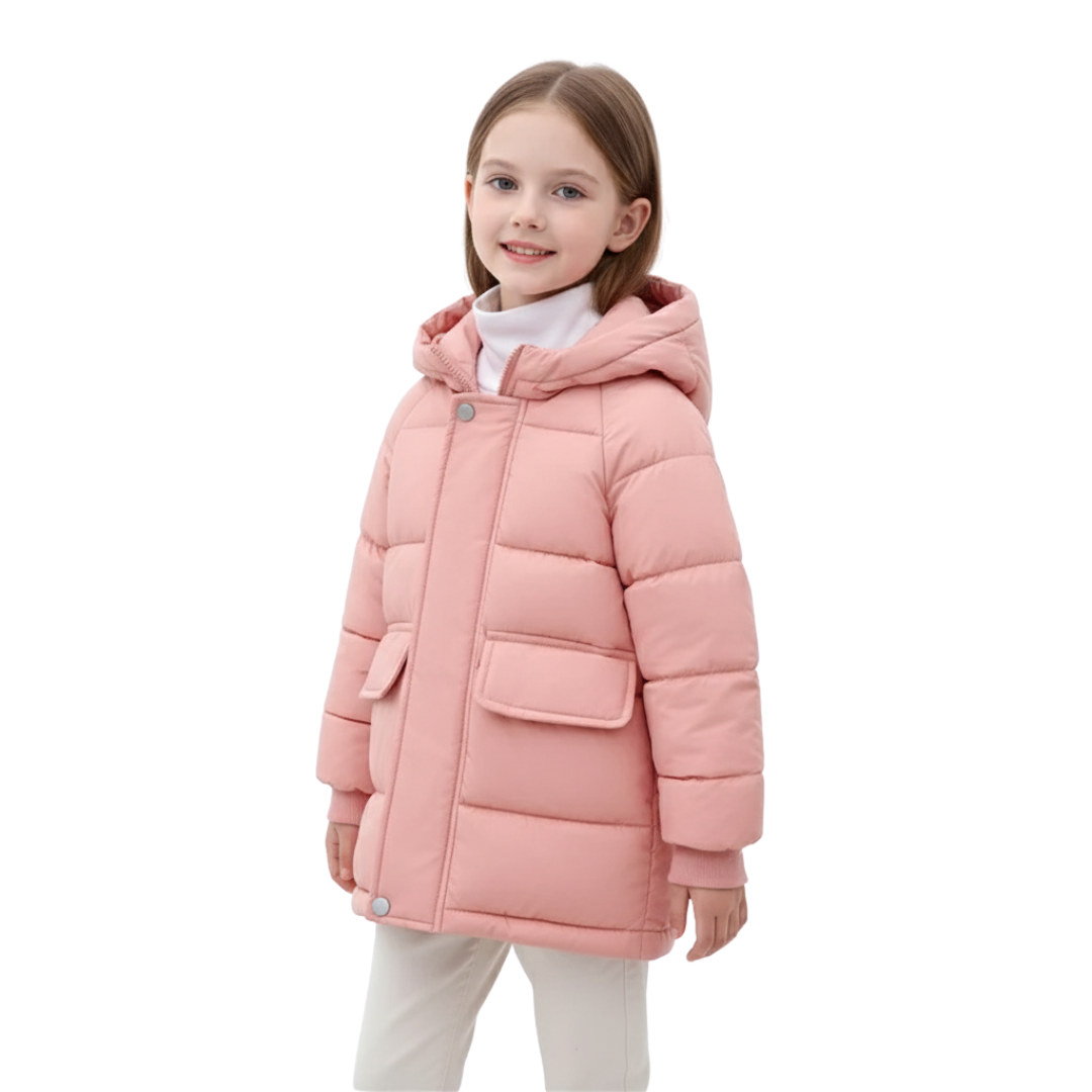 Insulated Longline Hooded Puffer Jacket for Kids – Full-Zip Heavyweight Winter Coat Ages 3-12